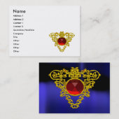 GOLD CELTIC HERART JEWEL, RED RUBY GEMSTONE Blue Visitenkarte (Vorne/Hinten)