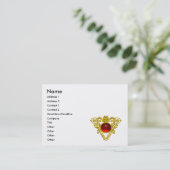 GOLD CELTIC HERART JEWEL, RED RUBY GEMSTONE Blue Visitenkarte (Stehend Vorderseite)