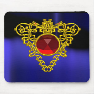 GOLD CELTIC HERZ JEWEL MIT RED RUBY GEMSTONE MOUSEPAD