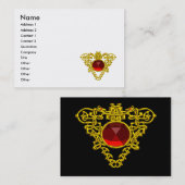GOLD CELTIC HERZ JEWEL MIT RED RUBY GEMSTONE VISITENKARTE (Vorne/Hinten)