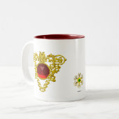 GOLD CELTIC HERZ JEWEL MIT RED RUBY GEMSTONE ZWEIFARBIGE TASSE (Vorderseite Links)