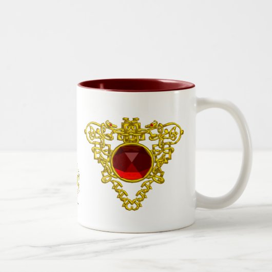 GOLD CELTIC HERZ JEWEL MIT RED RUBY GEMSTONE ZWEIFARBIGE TASSE (Rechts)