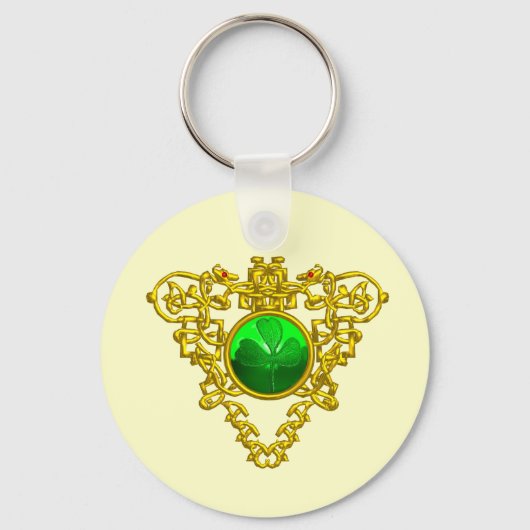 GOLD CELTIC HERZ, KLEEBLATT St Patrick's Day White Schlüsselanhänger (Vorderseite)