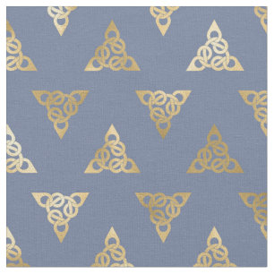 Gold Celtic Lindisfarne  Knospen auf blauem Blau Stoff