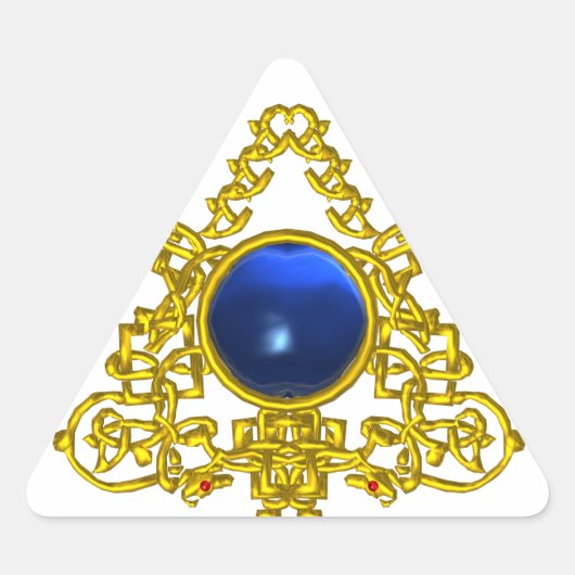 GOLD CELTIC TRIANGE MIT BLUE SAPPHIRE DREIECKIGER AUFKLEBER (Vorderseite)