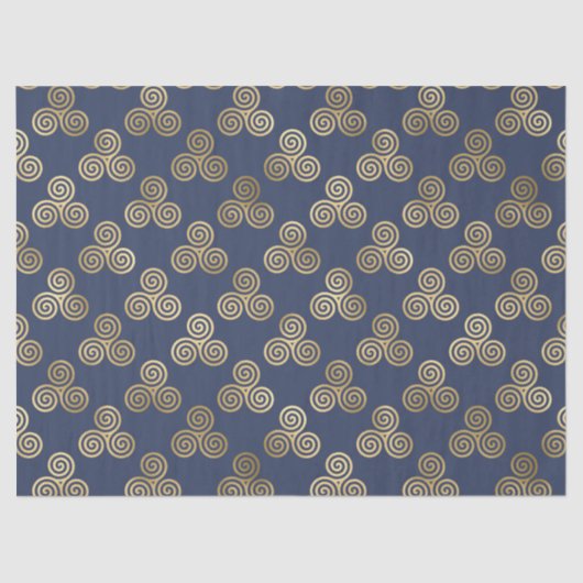 Gold Celtic Triskele Spiralen auf Navy Blue Seidenpapier (Vorderseite)
