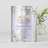 Gold Chalice Blume Lila metallisch Einladung (Stehend Vorderseite)