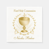 Gold Chalice First Communion Cross Laurel Wreath Serviette (Vorderseite)