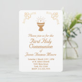 Gold Chalice First Holy Communion Invitation Einladung (Stehend Vorderseite)