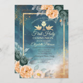 Gold Chalice Green Rose Erste Heilige Kommune Einladung (Vorne/Hinten)