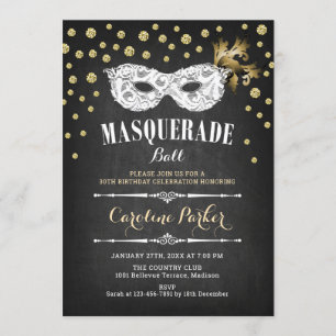Gold Chalkboard Masquerade Ball Geburtstagsparty Einladung