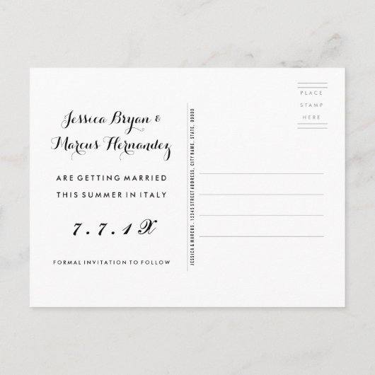 Gold Chalkboard Rustikal Save the Date Ankündigungspostkarte (Rückseite)