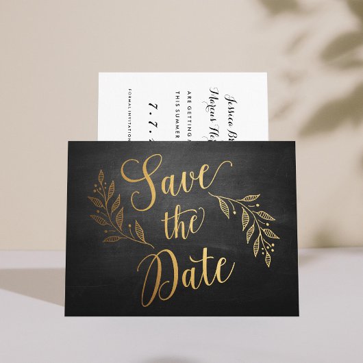 Gold Chalkboard Rustikal Save the Date Ankündigungspostkarte