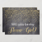 Gold & Chalkboard Werden Sie mein Blumenmädchen? Einladung (Vorne/Hinten)