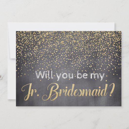Gold & Chalkboard Werden Sie mein Jr. Bridesmaid Einladung (Vorderseite)