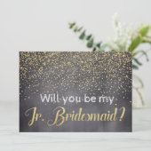 Gold & Chalkboard Werden Sie mein Jr. Bridesmaid Einladung (Stehend Vorderseite)
