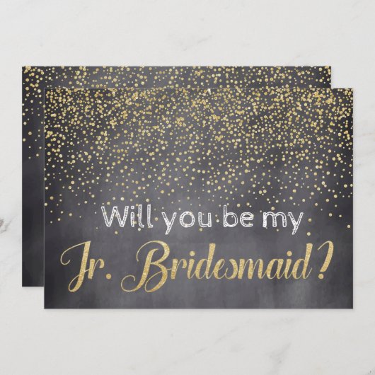 Gold & Chalkboard Werden Sie mein Jr. Bridesmaid Einladung (Vorne/Hinten)