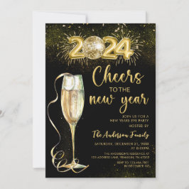 Gold Champage Cheers New Year Eve Party 2024 Einladung