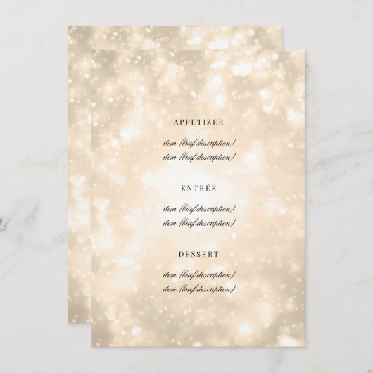 Gold Champagne Bokeh Elegantes Hochzeitsmenü Menükarte (Vorne/Hinten)