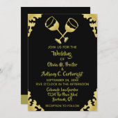 Gold Champagne Brillen Black and Gold Wedding Invi Einladung (Vorne/Hinten)