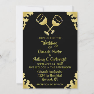 Gold Champagne Brillen Black and Gold Wedding Invi Einladung