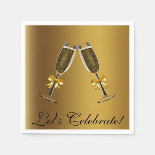 Gold Champagne Brillen Celebration Paper Napkins Serviette (Vorderseite)