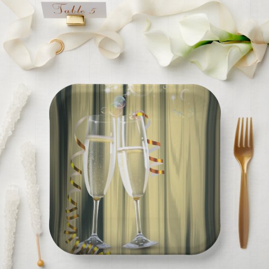 Gold Champagne Brillen Geburtstagsparty Pappteller (Hochzeit)