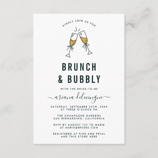 Gold Champagne | Brunch & Bubbly Brautparty Ankündigung (Vorderseite)