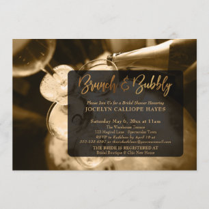 Gold Champagne Brunch & Bubbly Handschrift Einladung