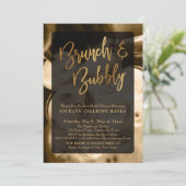 Gold Champagne Brunch & Bubbly Handschrift Einladung (Stehend Vorderseite)