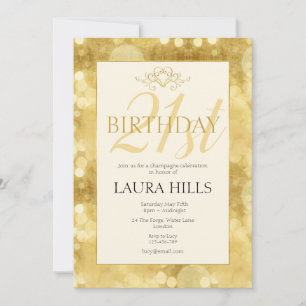 Gold Champagne Bubbles 21. Geburtstag Einladung