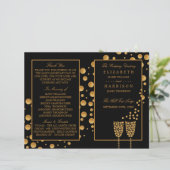 Gold Champagne Bubbles BlackGold Wedding Program (Stehend Vorderseite)