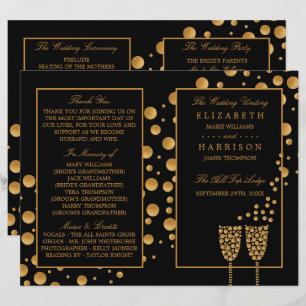 Gold Champagne Bubbles BlackGold Wedding Program