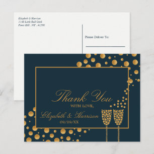 Gold Champagne Bubbles - Blue & Gold - Vielen Dank Postkarte