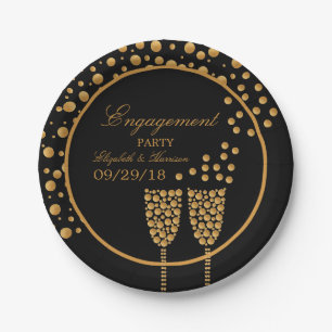 Gold Champagne Bubbles Engagement Party Pappteller
