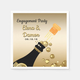 Gold Champagne Bubbles Engagement Party Serviette