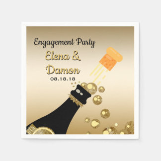 Gold Champagne Bubbles Engagement Party Serviette