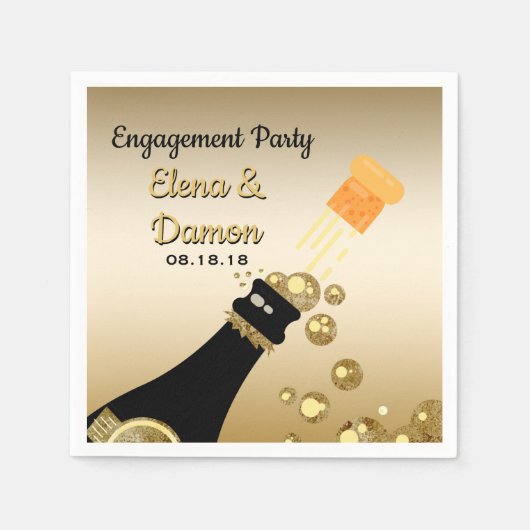 Gold Champagne Bubbles Engagement Party Serviette (Vorderseite)
