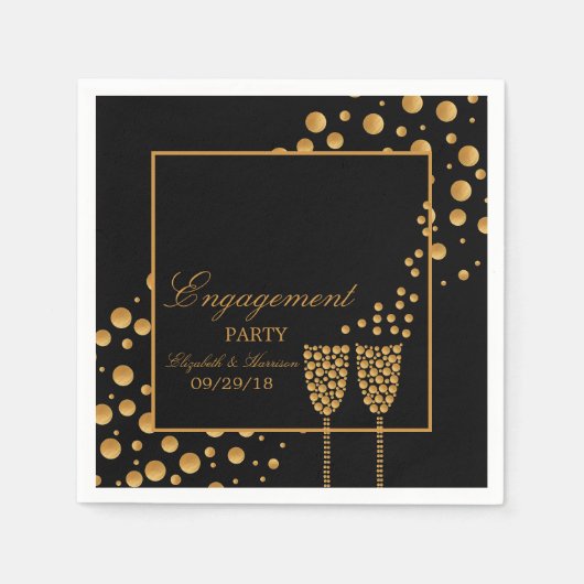 Gold Champagne Bubbles Engagement Party Serviette (Vorderseite)