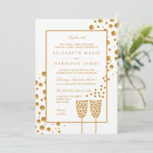 Gold Champagne Bubbles Wedding Einladung