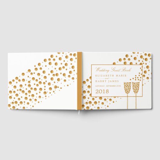 Gold Champagne Bubbles Wedding Gästebuch (Voll)