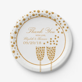 Gold Champagne Bubbles Wedding Pappteller