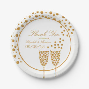 Gold Champagne Bubbles Wedding Pappteller