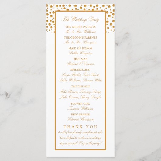 Gold Champagne Bubbles Wedding Programm (Rückseite)