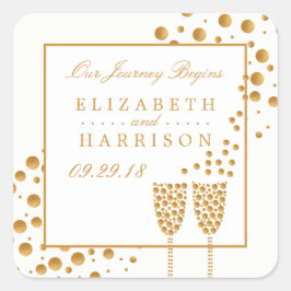 Gold Champagne Bubbles Wedding Quadratischer Aufkleber