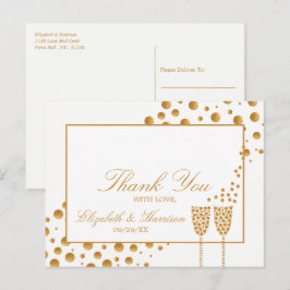 Gold Champagne Bubbles Wedding Vielen Dank Postkarte