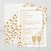 Gold Champagne Bubbles Wedgemenü Menükarte (Vorne/Hinten)