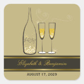 Gold Champagne Bubbly Cheers Chic Wedding Party Quadratischer Aufkleber (Vorderseite)