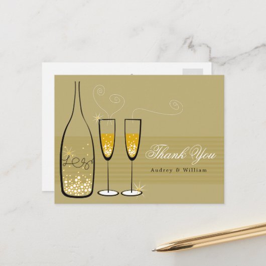 Gold Champagne Bubbly Elegant Wedding Vielen Dank Postkarte (Vorderseite/Rückseite Beispiel)