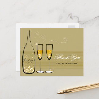 Gold Champagne Bubbly Elegant Wedding Vielen Dank Postkarte